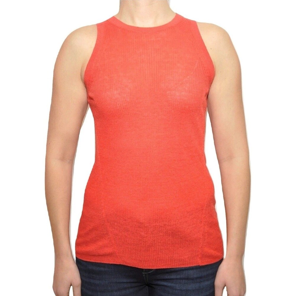 MICHAEL Kors Tank Top Tee Summer Breathable Linen Blend Coral Red Sz S